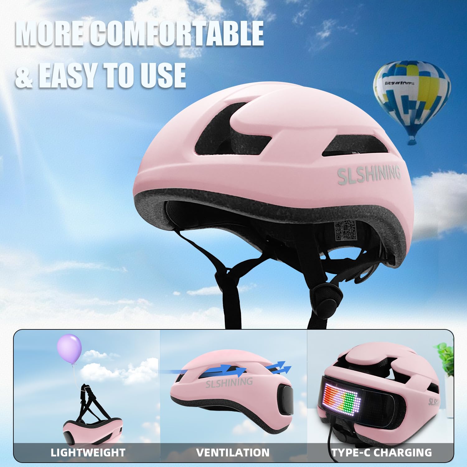 Casco de bicicleta para adultos, hombres y mujeres: casco de bicicleta inteligente con luz para bicicleta de montaña, ciclismo de carretera, scooter eléctrico, monopatín, patinaje sobre ruedas, cascos 7