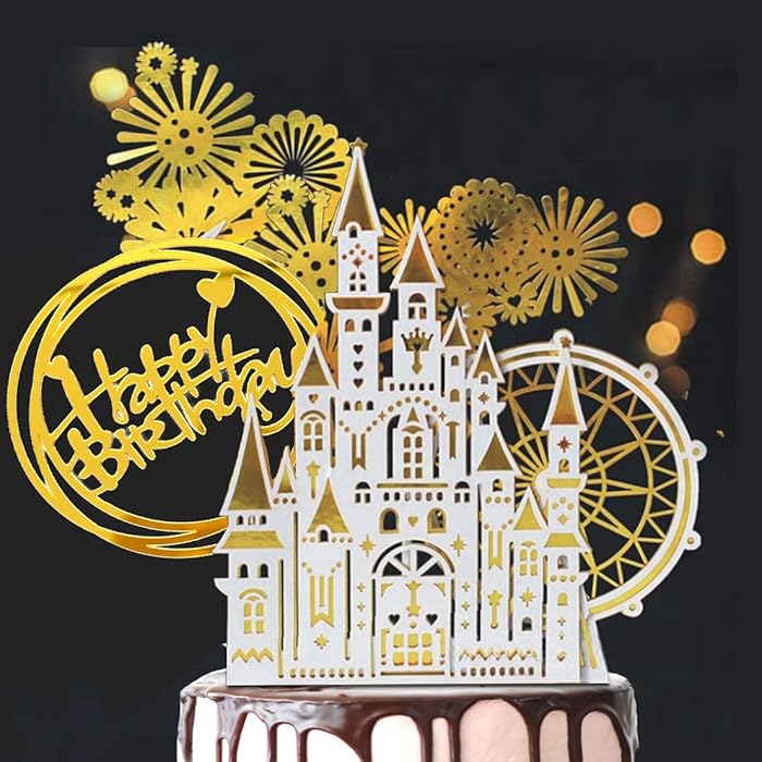 Buy Castle Happy Birthday Cake Toppers, Golden Paper Ferris Wheel, 1