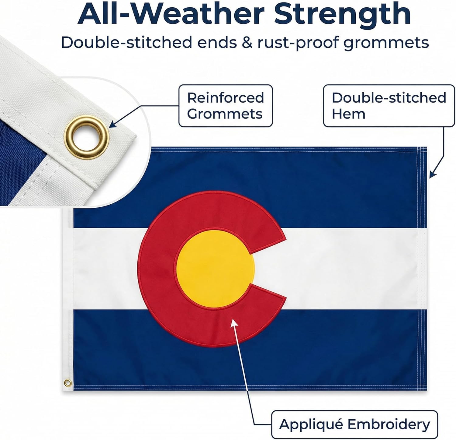 Colorado Flag 3x5, US CO State Flags Outdoor, Luxurious Full Embroidery, Brass Grommets