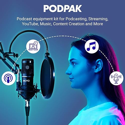 Miniatura 2 de Movo PodPak - Paquete de equipo de podcast con micrófono condensador XLR, brazo articulado de tijera y filtro pop, micrófono XLR para podcasting,