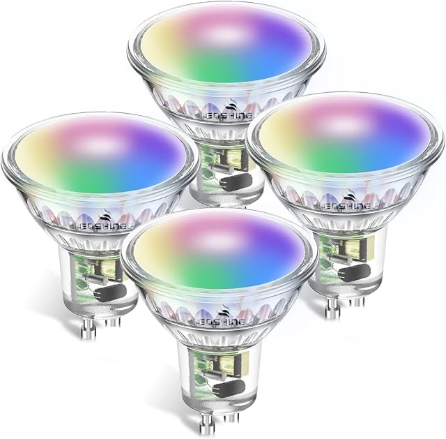 ENSHINE GU10 Smart Bulb, Warm to Cool White and RGB WiFi led Light Bulbs, Dimmable Colour Changing, Compatible with Alexa and Google Home, Music Sync, 5W(50W), 470 Lumens, No Hub Required, 4 Pack