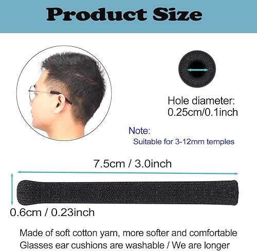 Miniatura 2 de Omnful Cojín para las orejas para gafas con tela de algodón suave para anteojos, con puntas de sien, retenedor elástico antideslizante para lentes,
