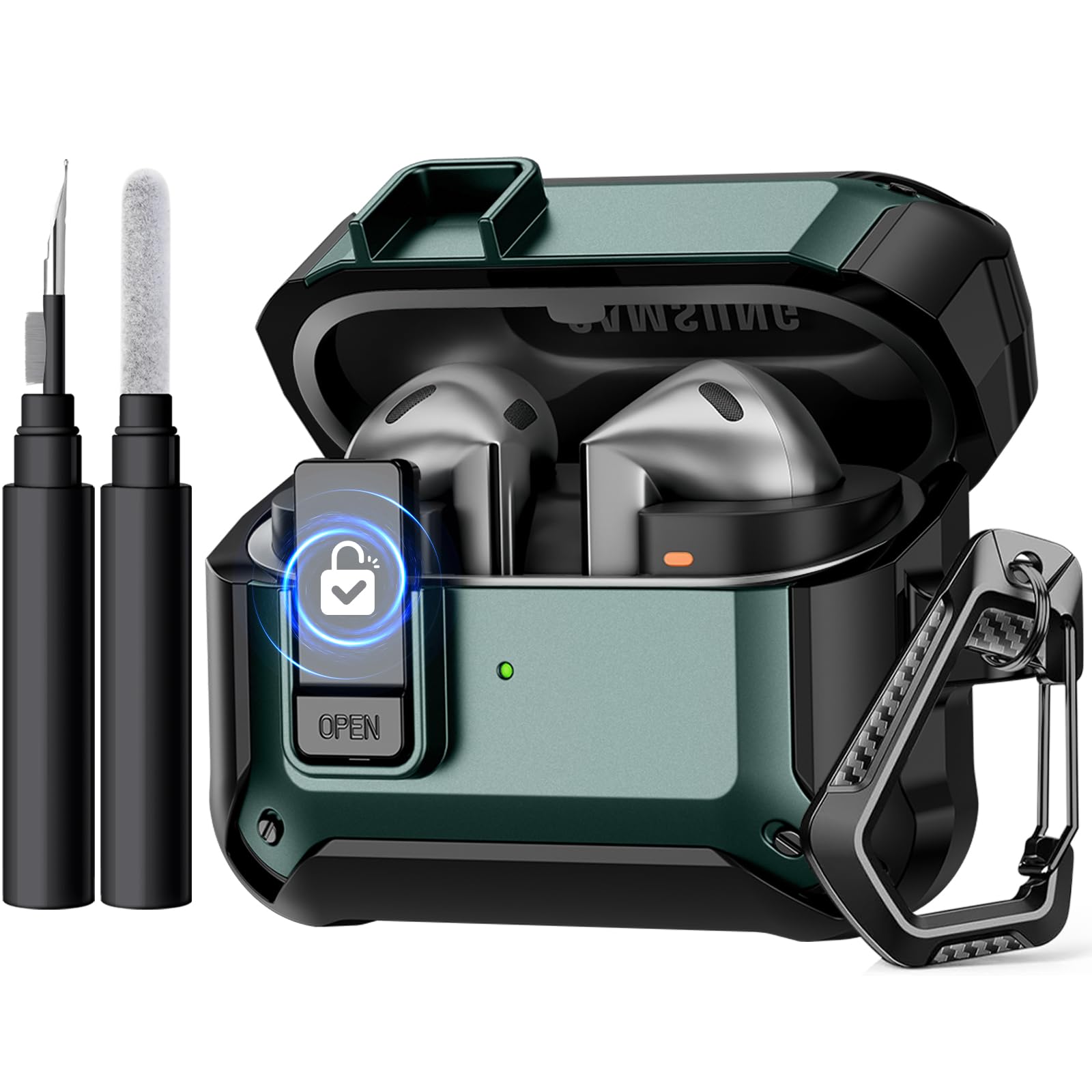 GEAK Case Compatible with Galaxy Buds 3 Pro/Samsung Galaxy Buds 3 Case with Carabiner & Cleaning Kit, Full Protective Hard Cover Shell with Secure