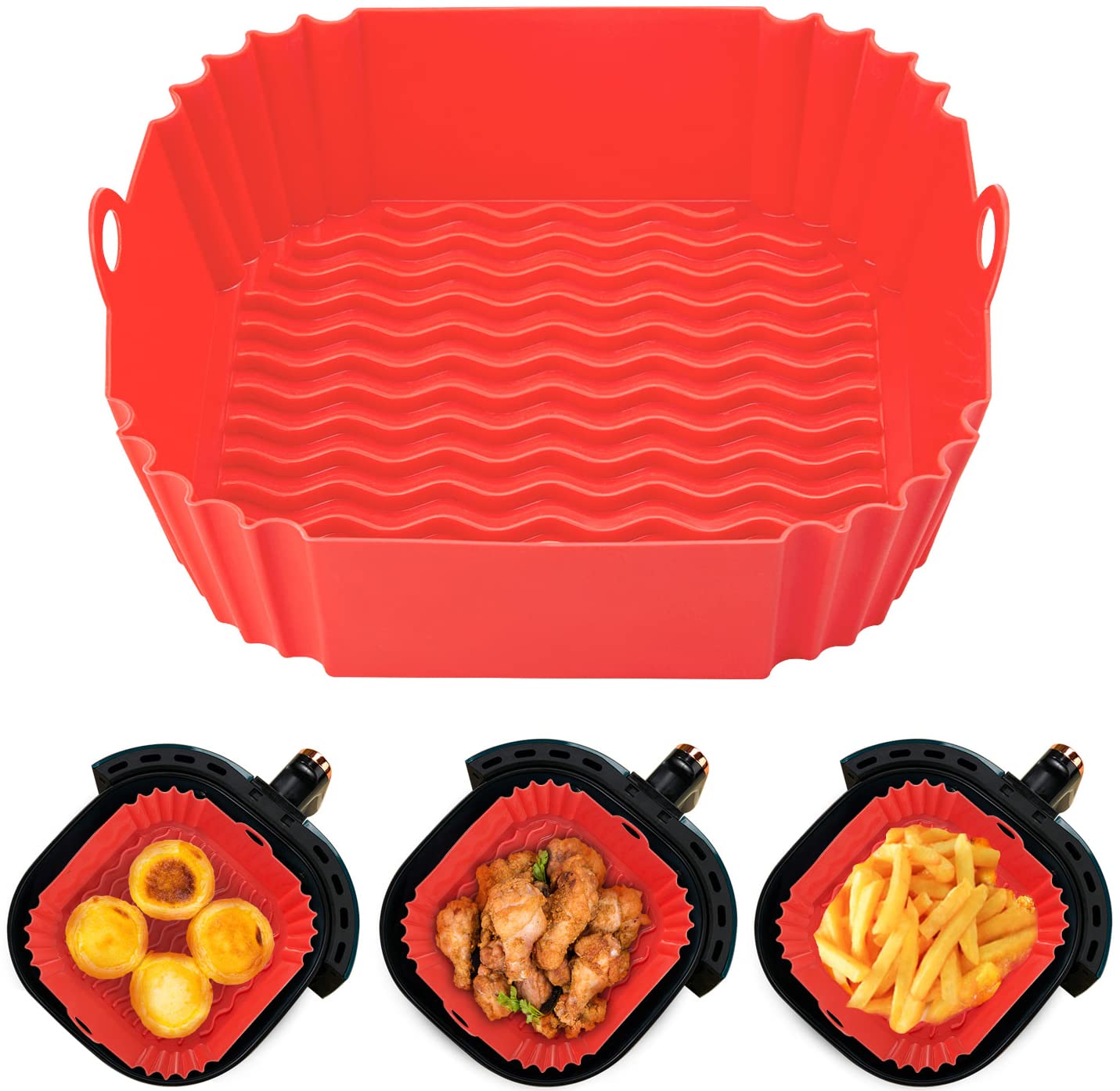 yallcaty 2 Pack Air Fryer Silicone Liners,8 Inch Silicone Air Fryer Liner Pot Square Large for 4qt-6qt,Food Grade Reusable Liners of Air Fryer...