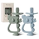 Moonkie Teething Toy Set of 2, Safe & Easy to Hold BPA Free Silicone Teethers, 360 Baby Toothbrush with Suction Base, Teether Toys Best for Babies 6-12 Months (Koala Ether/Sage)