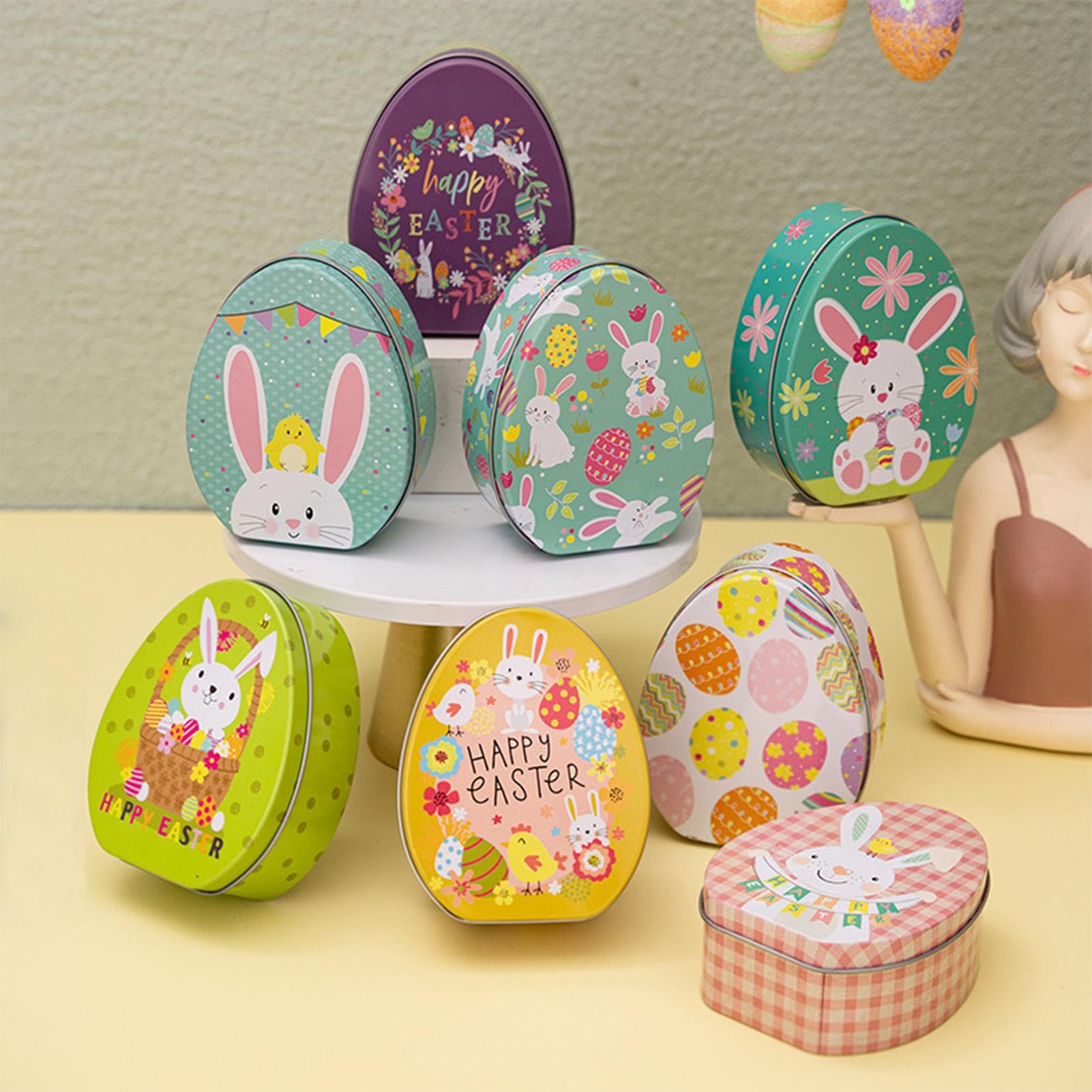 Easter Candy Jar, króliczka Candy Jar 8x w kształcie jajka czekoladowe | Stołowe elementy, dekoracyjny pojemnik do przechowywania żywności, dekoracja wielkanocna na czekoladowe c