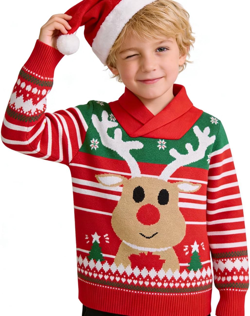 uideazone Boys Kids Ugly Christmas Sweater Novelty Toddler Knitting Xmas Lapel Pullover Jumper 18 Months-7 Years - Image 6
