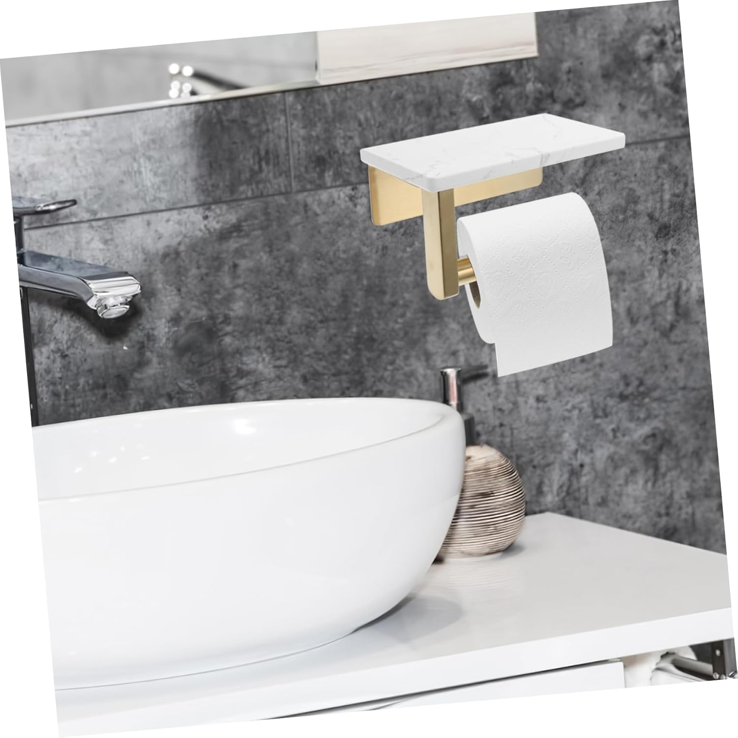 LIFKOME Elegant Marble Toilet Paper Holder Wall-Mounted Paper Rack Stainless Steel for Bathroom