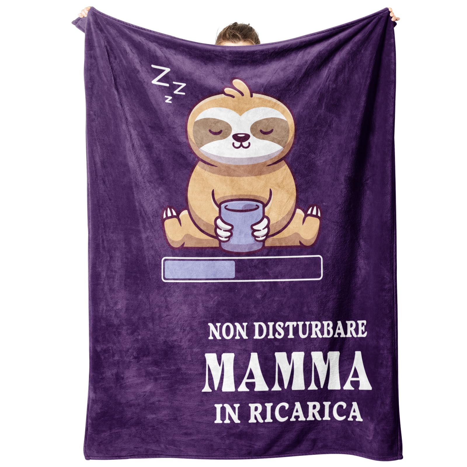 Niyewsor Regalo Mamma Compleanno, Regalo per Mamma Coperta, Natale Regali per la Mamma da Figlia e Figlio, Bradipo Coperta Flanella 130 x 150cm, Viola