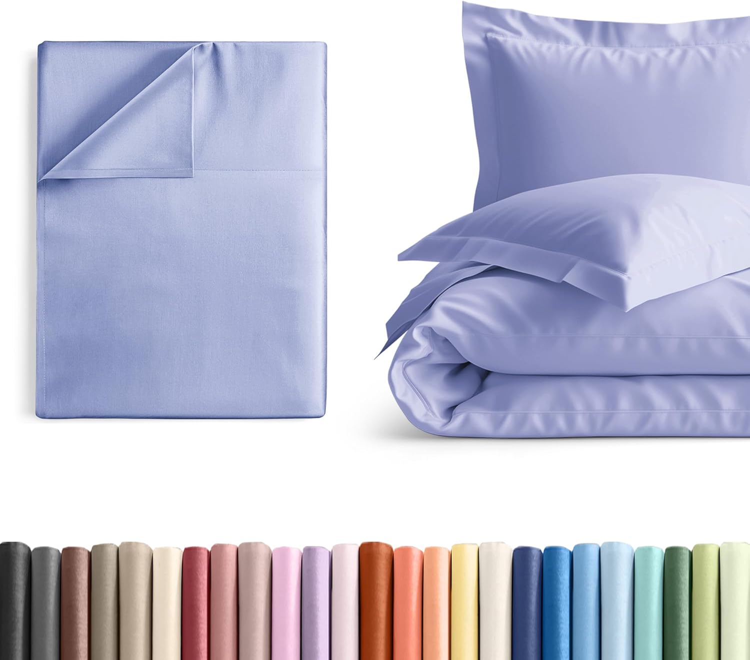 Twin Size Flat Bed Sheet + Duvet Cover Bundle - Hotel Luxury Single Flat Bottom Sheet Only - Fits Mattresses with Deep Pockets between 8 to 16 inches - Ultra Soft, Breathable & Wrinkle Free - Lavender