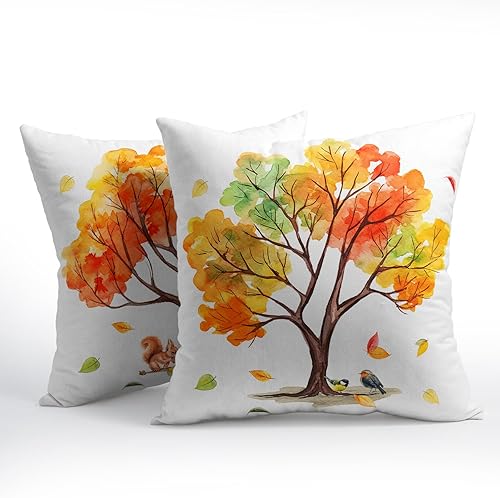 Miniatura 2 de Fundas de almohada de otoño de 18 x 18 pulgadas, fundas de almohada de otoño de lino y algodón, juego de 2 fundas de almohada de árboles coloridos,