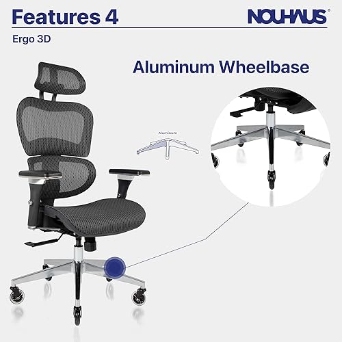 Miniatura 6 de NOUHAUS Palette silla de oficina ergonómica cómoda silla giratoria para computadora de escritorio silla giratoria de ajuste lumbar Negro, Azul,