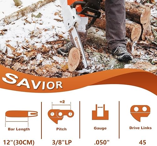 Miniatura 3 de Savior Cadena de motosierra S45 de 12 pulgadas, paso LP de 38 pulgadas, calibre 050 pulgadas, 45 eslabones de transmisión, hoja de cadena para