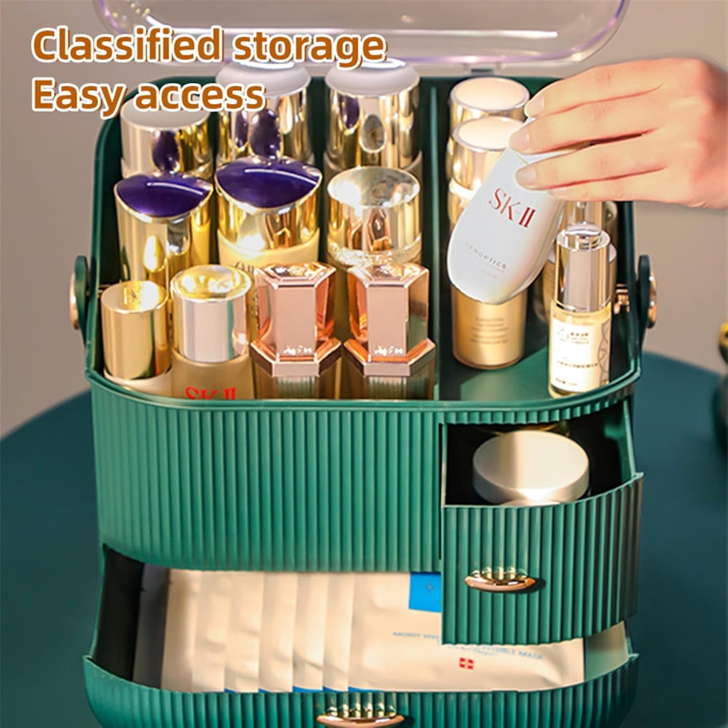 Makeup Organizer Transparent Cosmetic Storage Box Makeup Drawer Organizer Jewelry Box Make Up Container Desktop Beauty Storage Case Cosmetic Display Cases(Gray)