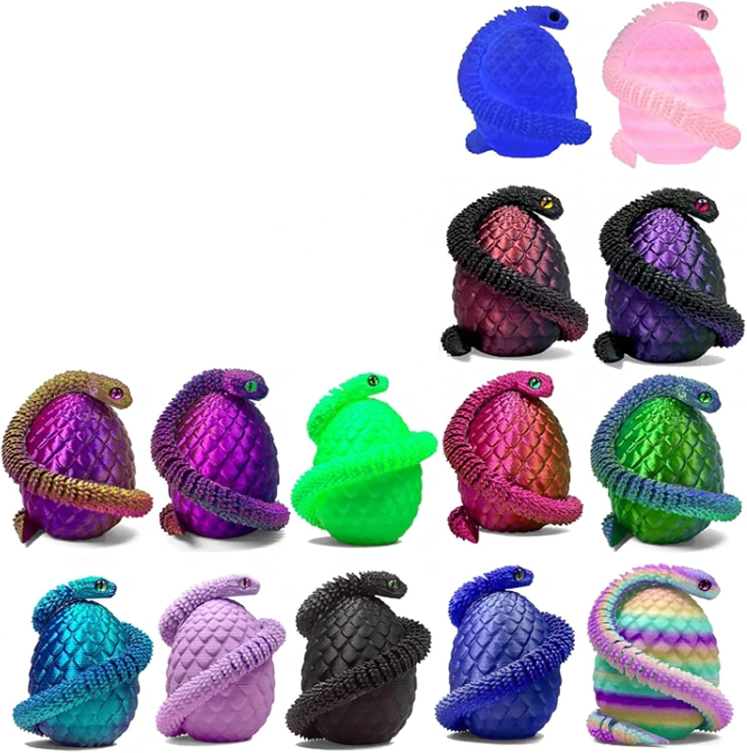 14 PCS 3D Printed Snake Egg 3D Printed Animals Snake , Perfect for Easter Gifts,Pet Movable Joint Exquisite Cute Pet Toy Adults Fidget Toys Home Office Decor (16PCS-C)