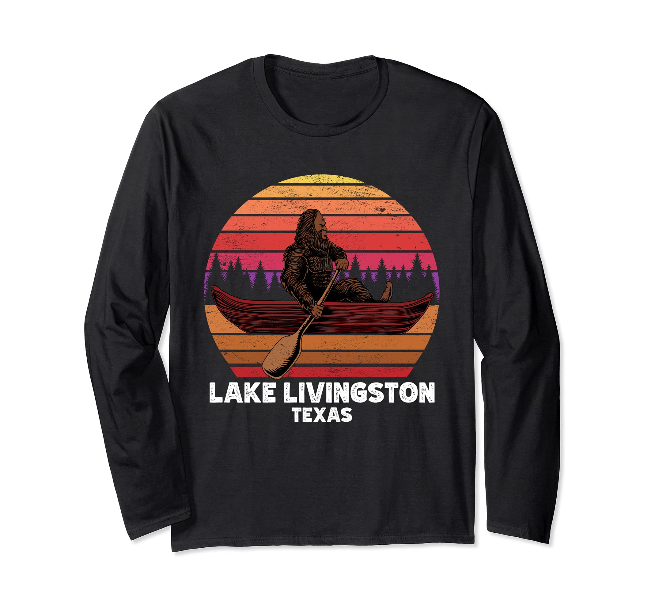 Bigfoot fishing lake canoeing Lake Livingston Long Sleeve T-Shirt, Black