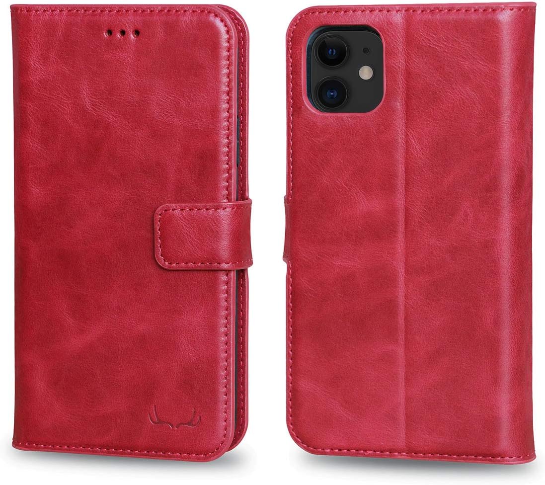 One-Day Sale: Up to 40% Off Bonetti Case Genuine Leather Flex Cover with Detachable Wallet and Credit Card Slots Shockproof Silicone Protective Sleeve -Authentic Minimalist iPhone Cases -Compatible with iPhone 11 (Red)