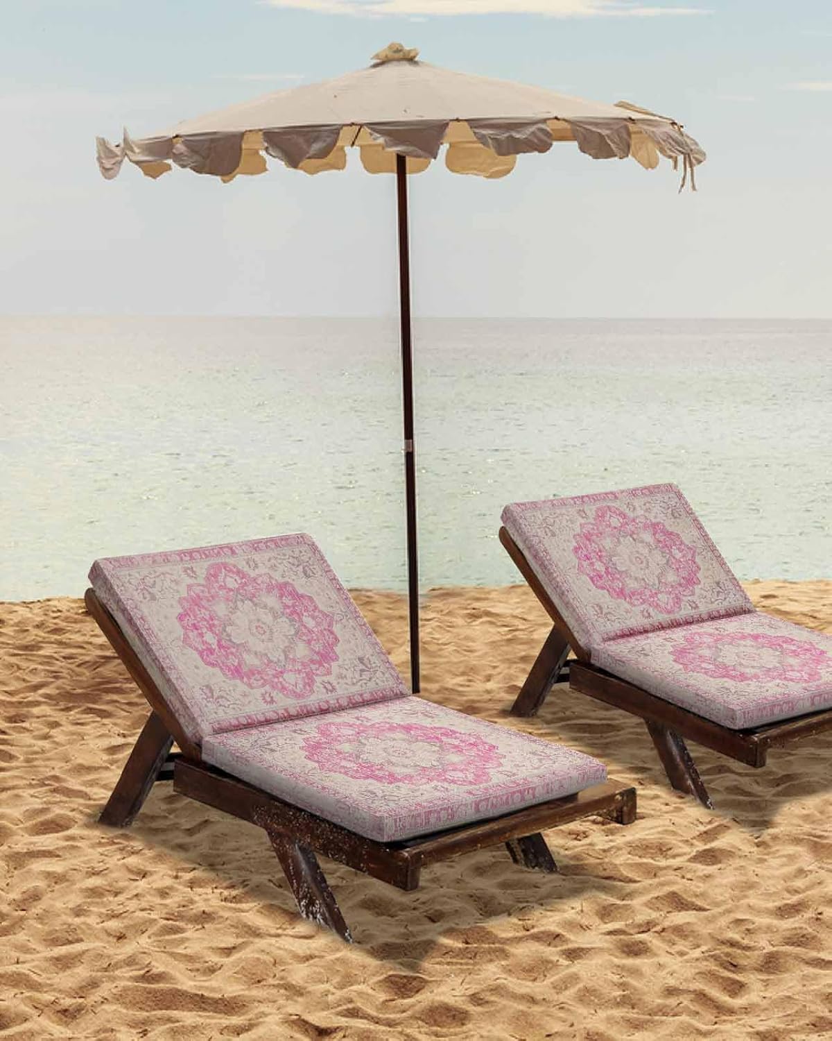 Outdoor Chair Cushion Covers 4 Pack, Boho Pink Floral Waterproof Sofa Couch Covers, Vintage Southwestern Ethnic Tribal Furniture Protector Seat Slipcovers for Patio Garden, 24" x 24"