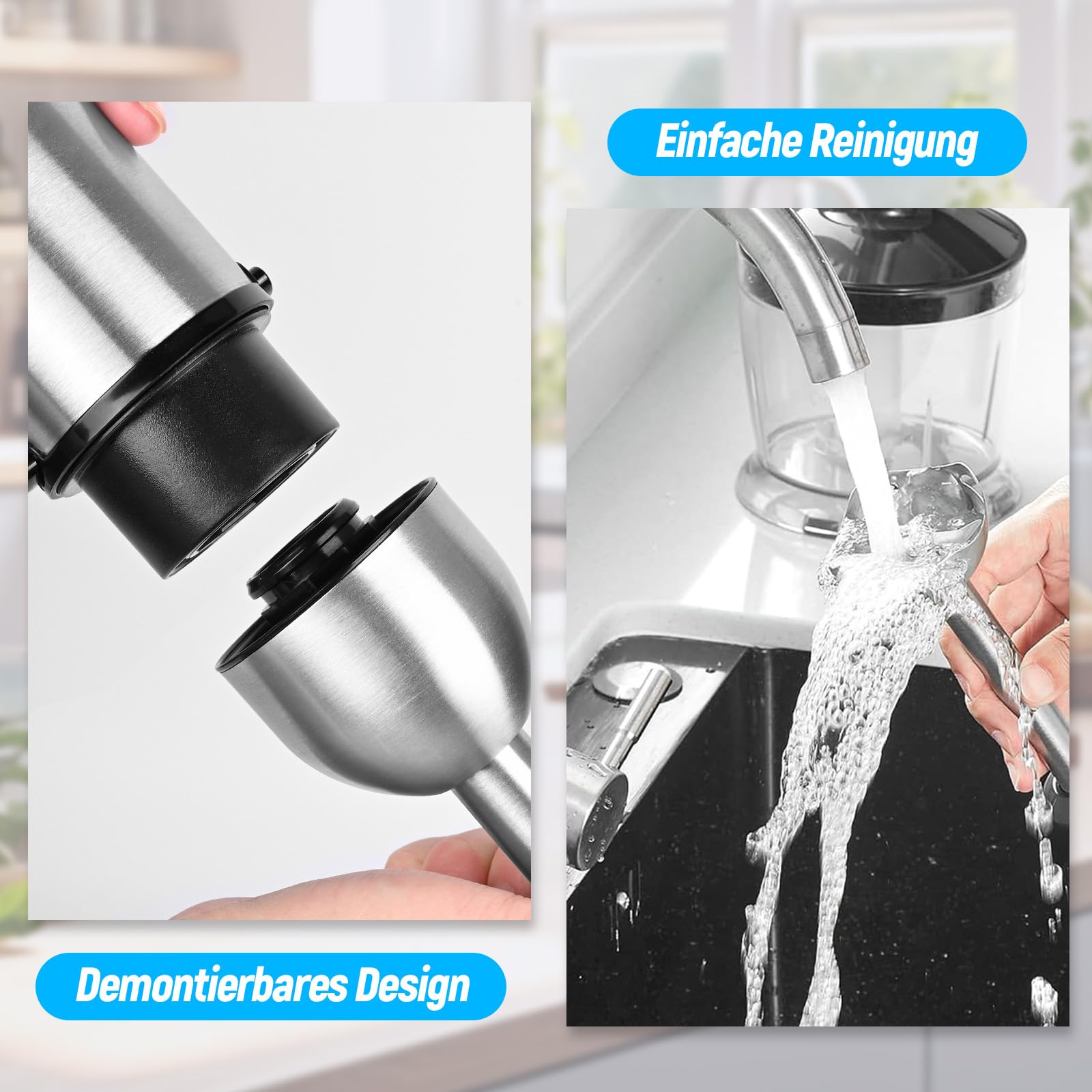 5 in 1 Frullatore a Immersione Multifunzione, 1000 W, 21 marce, con Tritatutto da 800 ml e Misurino da 600 ml, Frusta, Bastone per la schiuma di latte, frullatore, senza BPA