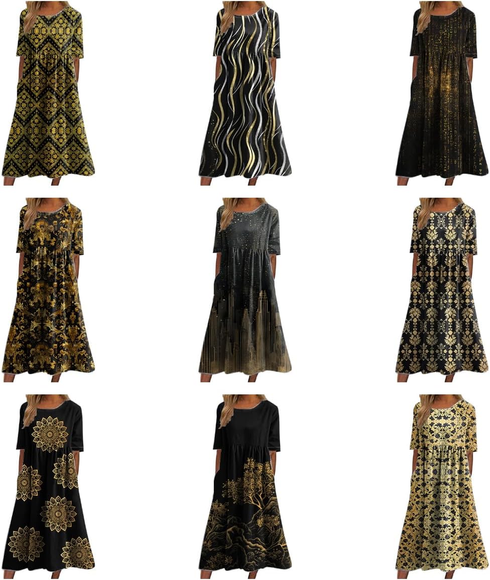 Women's Boho Print Summer Dress Casual Plus Size Short Sleeve Crew Neck Loose Flowy Dresses - Image 3