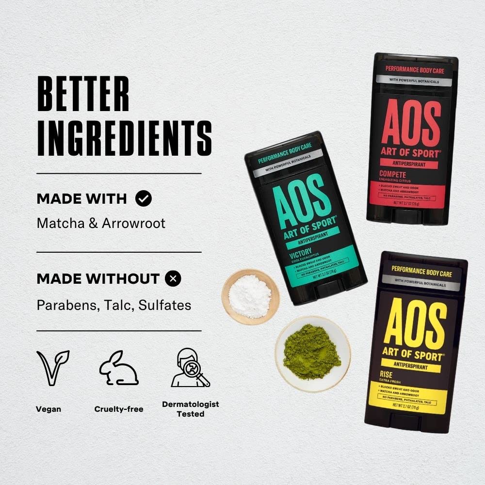Art of Sport Men's Antiperspirant Deodorant (2-Pack) - Rise Scent - Antiperspirant for Men with Botanicals Matcha and Arrowroot - Fresh and Clean Fragrance - Made for Athletes - 2.7oz : Beauty & Personal Care
