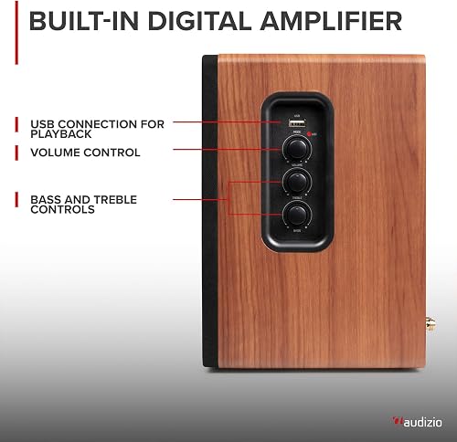 Audizio KS01B - Altoparlanti attivi da scaffale Bluetooth, set audio domestico HiFi da 120 W, finitura in legno, ingressi ottici e RCA, riproduzione USB, telecomando wireless, controlli bassi e alti - 7