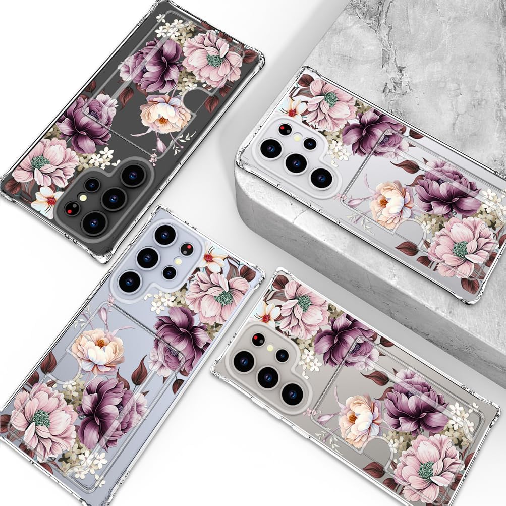 Hungo Compatible for Samsung Galaxy S25 Ultra Case Wallet with Card Holder,Ultra Thin Slim Cute Girly Skin Cases Protector with Airbag Bumper for Women Girls (Clear Pink Rose) - Image 3