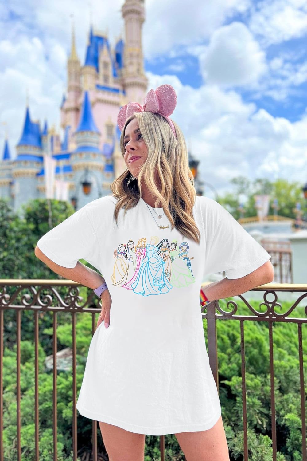 Magical Shirt for Women Cute Princess Dress Graphic Shirts Oversized Family Vacation Tee Casual Short Sleeve Tops - Image 3