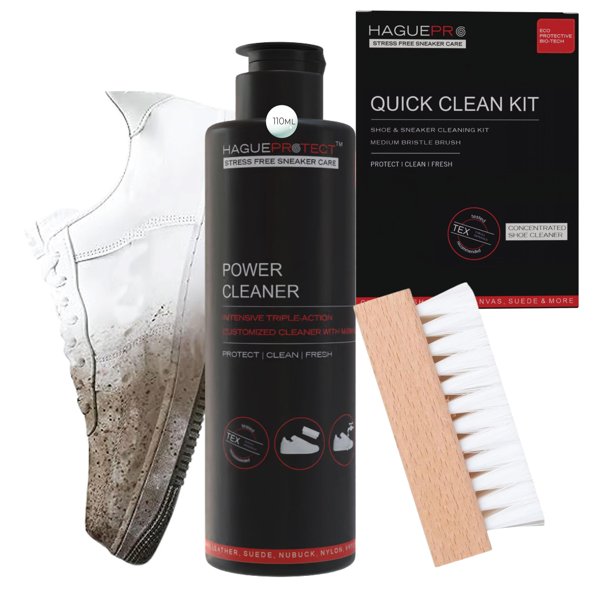 Hagueprotect Shoe & Sneaker Cleaning Kit - Premium Shoe Care & Sneaker Cleaning Sets | Sneaker Cleaner & Shoe Care for Canvas, Leather, Mesh, Suede, White, & Nubuck Shoes | Shoe Cleaner Kit