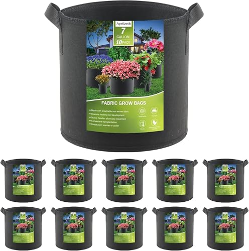 Aprilzoth Paquete de 10 bolsas de cultivo de verduras de 7 galones flores, plantas hongos, macetas de tela gruesa no tejida con asas.