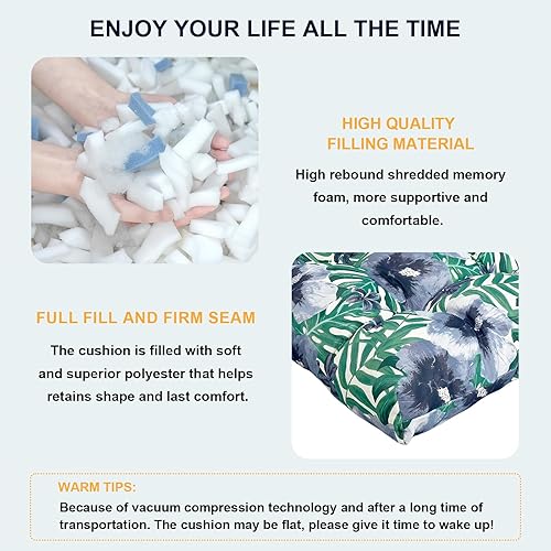 Miniatura 5 de DYTXIII Juego de 2 cojines para sillas de exterior de 19 x 19 x 5 pulgadas, cojines de asiento copetudos repelentes al agua con lazos, almohadillas