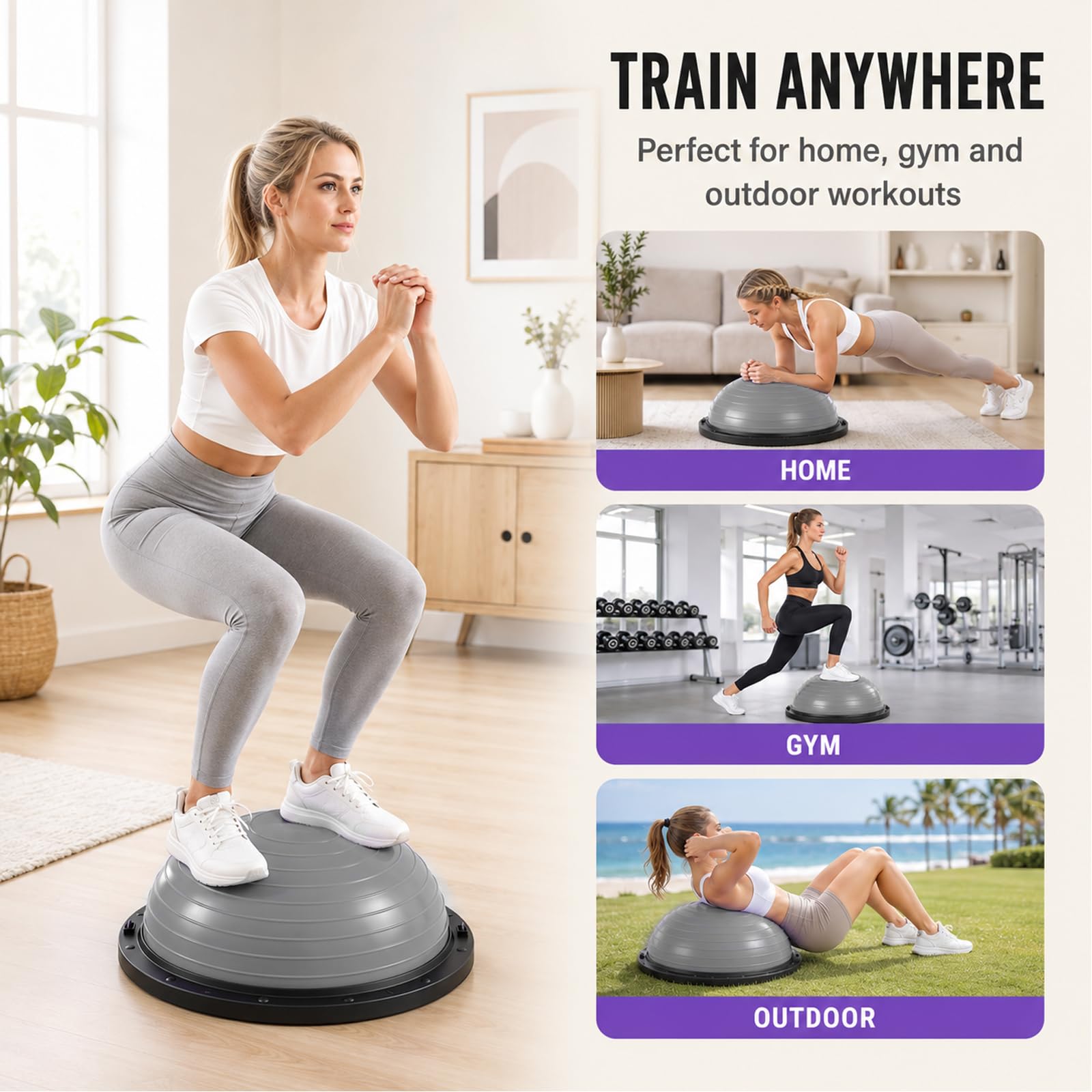Piłka balansowa 58 cm, trener piłki do jogi z pompką, 2 taśmy fitness