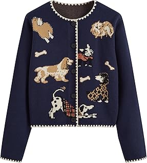 CIDER Cropped Cardigan Sweaters for Women Cute Bear Animal Pattern