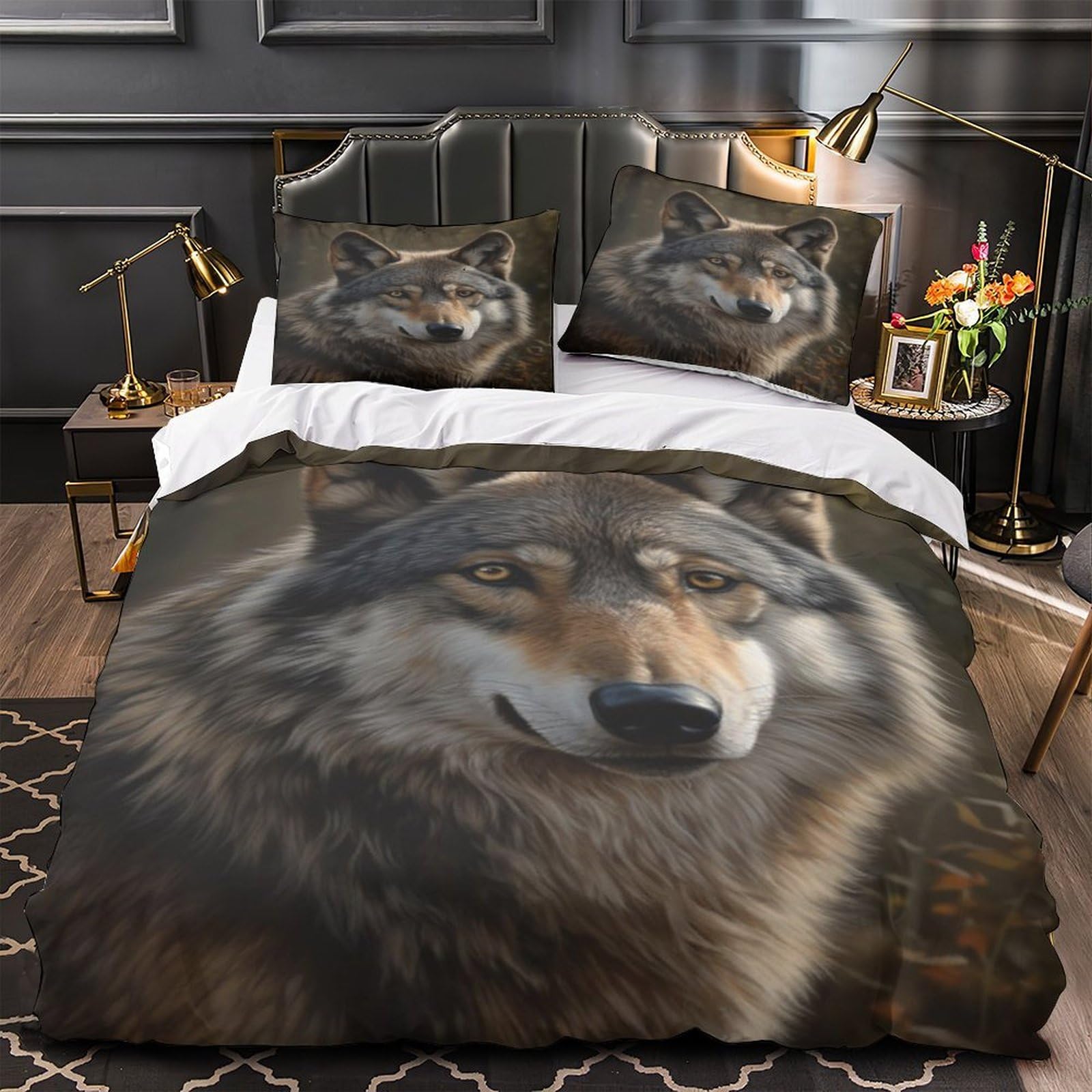 Parure de lit loup avec housse de couette microfibre 140x200 pour lit une place ado