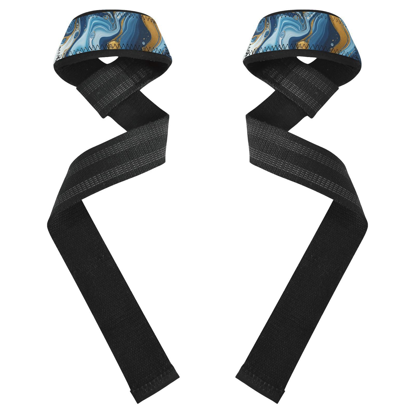 STAYTOP Blue Gold Marble Texture Wrist Straps for Weightlifting,Lifting Straps with Neoprene Cushioned Wrist Padded and Anti-Skid Silicone for Strength Training,Bodybuilding,Deadlifting