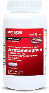 Amazon Basic Care Extra Strength Acetaminophen Caplets 500mg, 500 Count - Pain Reliever & Fever Reducer Like Tylenol