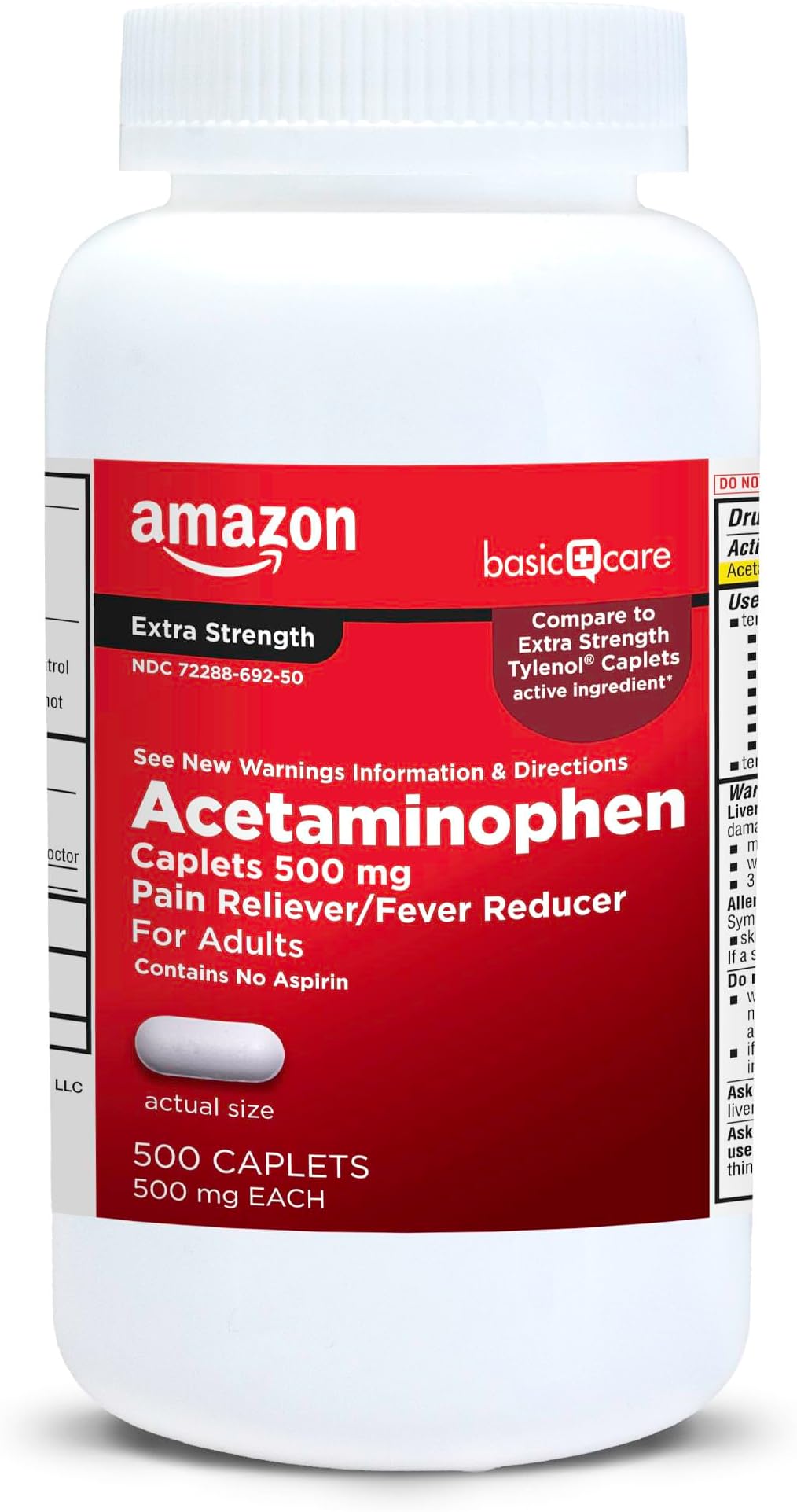 Amazon Basic Care Extra Strength Pain Relief, Acetaminophen Caplets, 500 mg, Pain Reliever/Fever Reducer, 500 Count