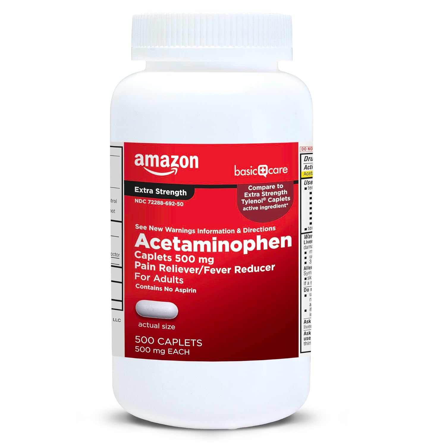 Amazon Basic Care Extra Strength Pain Relief Acetaminophen Caplets 500 mg Pain Reliever Fever Reducer 500 Count