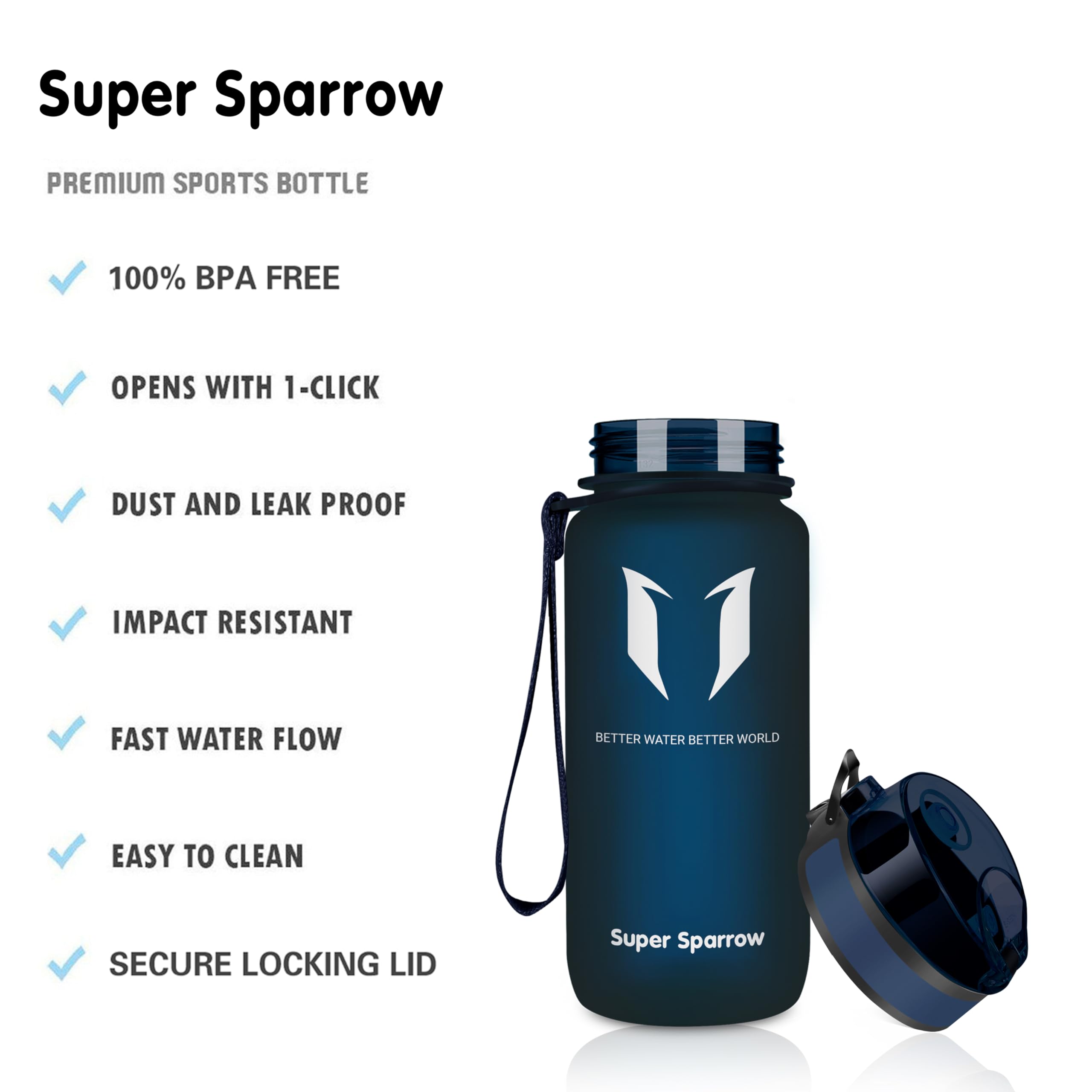 Super Sparrow Sports Water Bottle, 350ml, Non-Toxic BPA Free & Eco-Friendly Tritan Co-Polyester Plastic, for Running Gym - Image 2