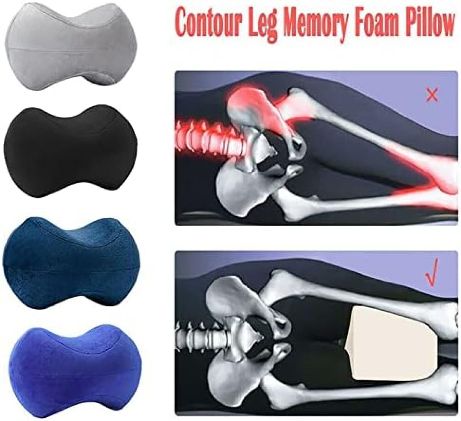 Almohada De Rodilla para Dormir De Lado,Almohada De Espuma Viscoelástica Debajo De La Rodilla, Almohada Ortopédica De Enfriamiento Entre Las Rodillas, Almohada De Pierna para Dormir Dolor De