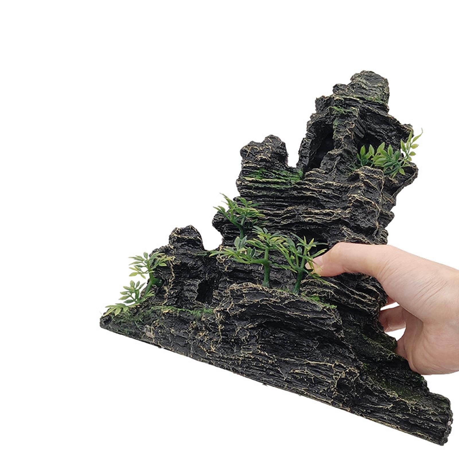 Akwarium Rockery Dekoracyjne skały Wystrój Wielofunkcyjna żywica Wyjątkowa kryjówka z sztucznymi roślinami Małe schronienie w tle