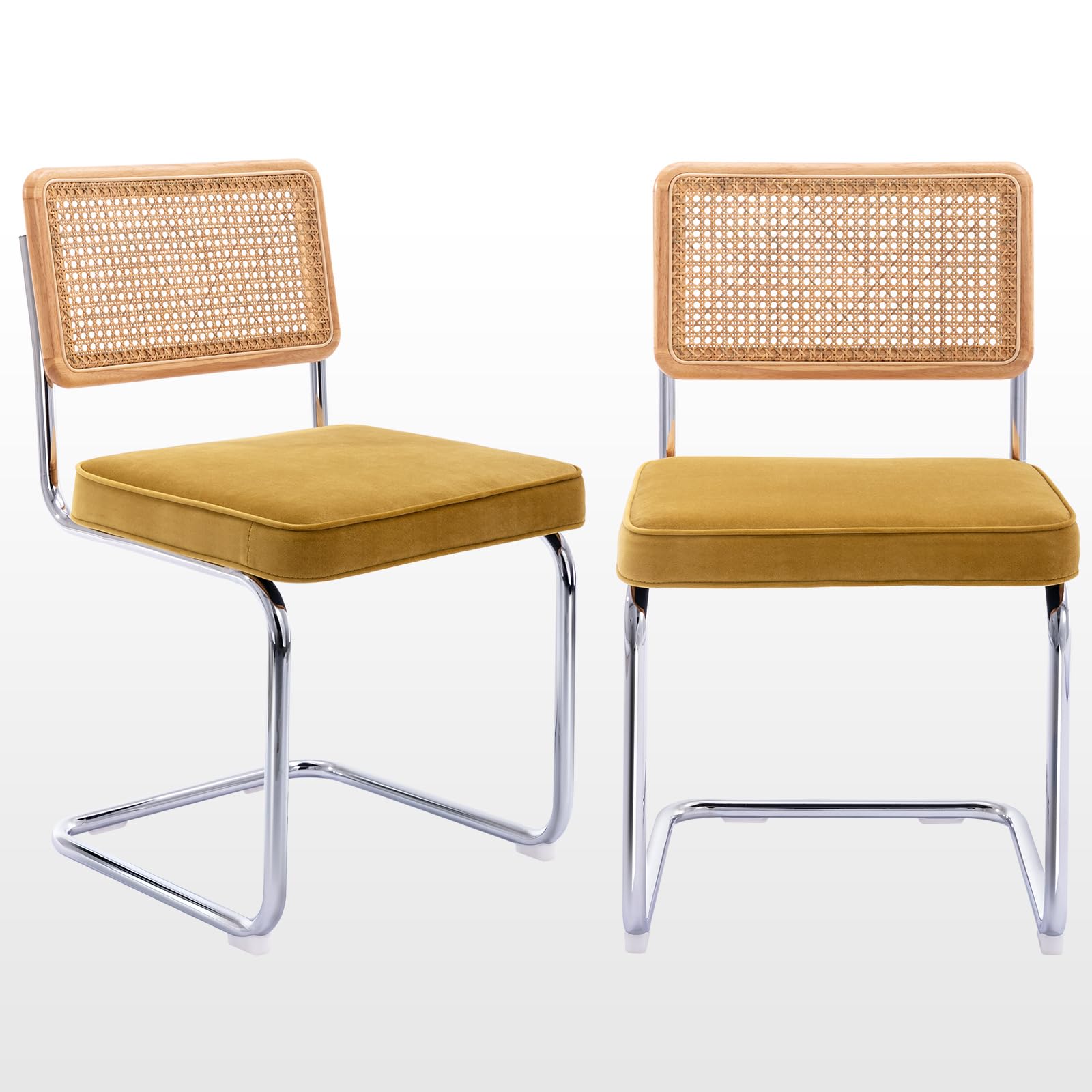 Zesthouse Natural Rattan Dining Chairs Set of 2 for Modern Dining Room Mid Century Inspired Living Room Yellow
