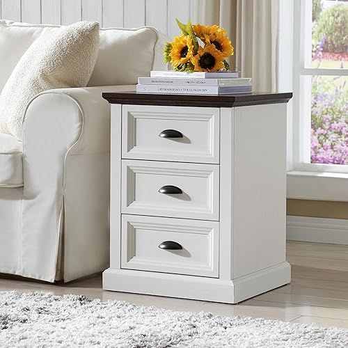 Mesita de noche blanca con estación de carga, cómoda de mesa auxiliar de 3 cajones para dormitorio, cómoda rústica de madera pequeña con cajones, disponible en Yaxa Venezuela