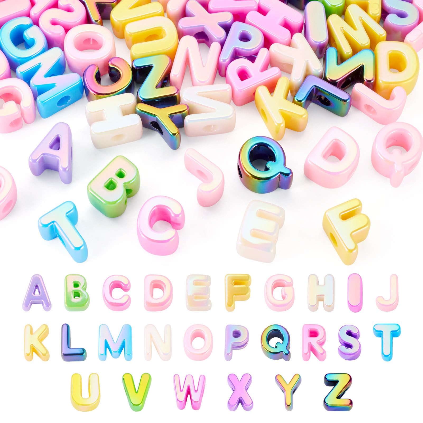Craftora 52 Pcs Acrylic Letter Beads A-Z Alphabet European Beads Colorful Initial Capital Bead Large Hole Bead for Beadable Pen Keychain Jewelry Making