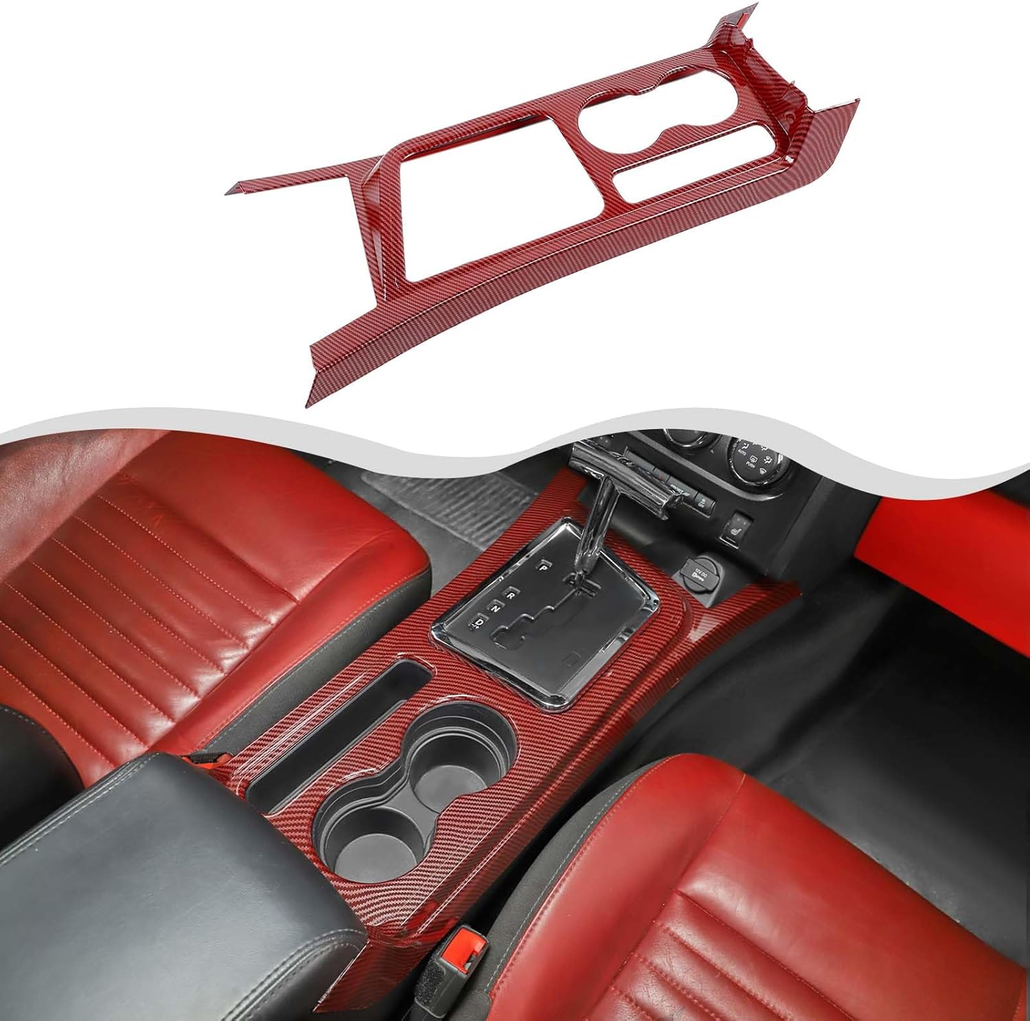 Carbon Fiber Red Inner Center Console Gear Shifter Panel Cover Trim Interior Accessories Compatible with Dodge Challenger 2009 2010 2011 2012 2013 2014 Large Panel ABS