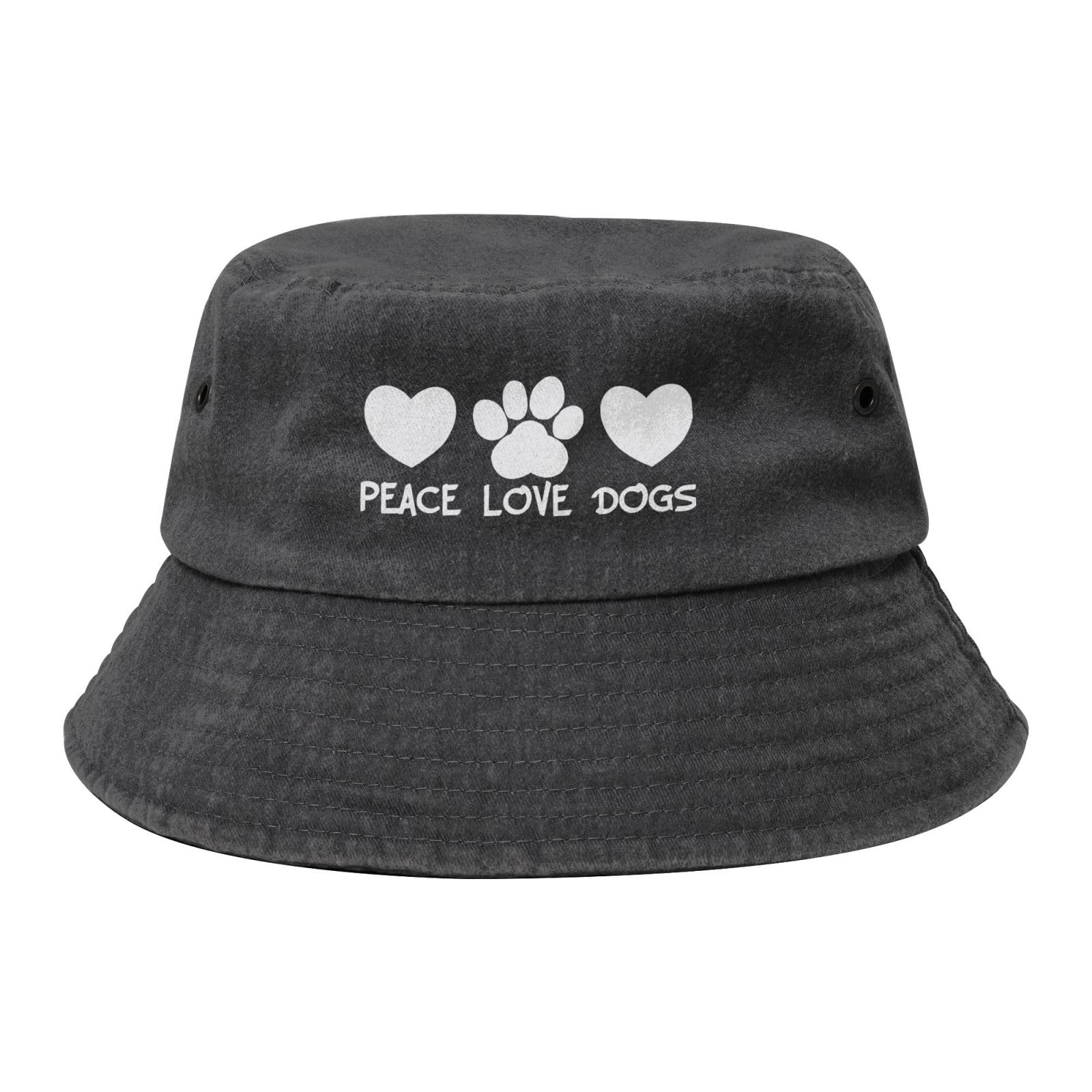 Qauirfe Peace Love Dogs Fashion Cowboy Denim Fisherman Hat Outdoor Fishing Cap Sun