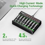 HiQuick AAA Rechargeable Batteries with Charger, 8 Bay Smart Battery Charger for Ni-MH/NiCD Rechargeable Battery with 1.2V Ni-MH 1100mAh Triple AAA Batteries 8 Pack