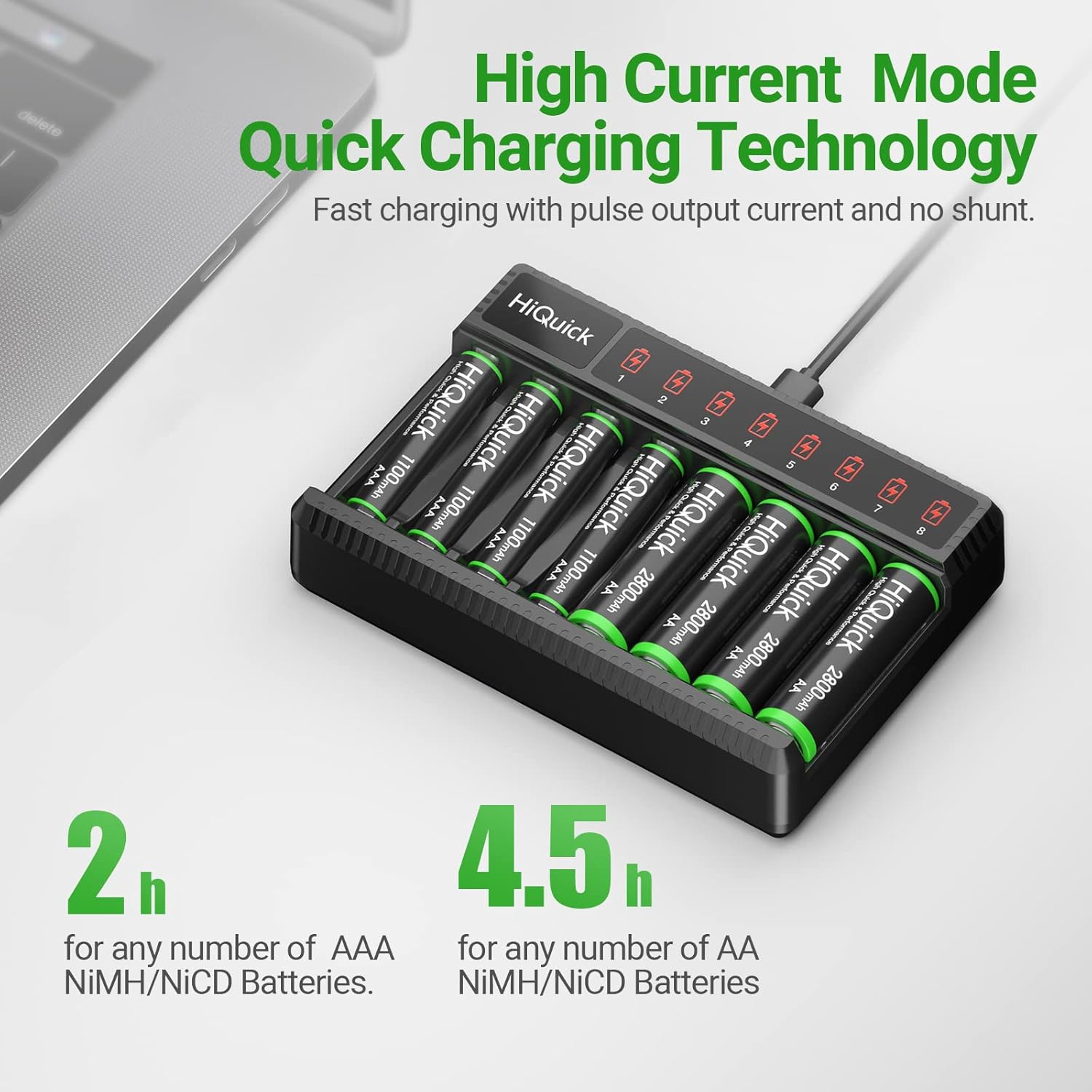 HiQuick charger showing quick charging technology and times