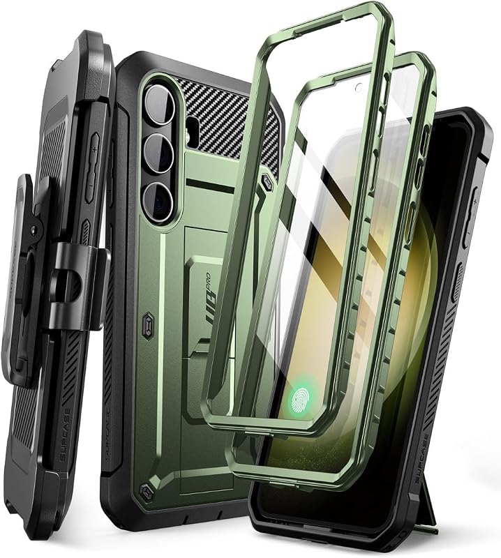 SUPCASE for Galaxy S24 Plus Case with Built-in Screen Protector, Green | 2x Front Frame, Invisible Kickstand, Belt Clip Holster, Military-Grade Protection, Anti-Slip, Shockproof, Unicorn Beetle Pro