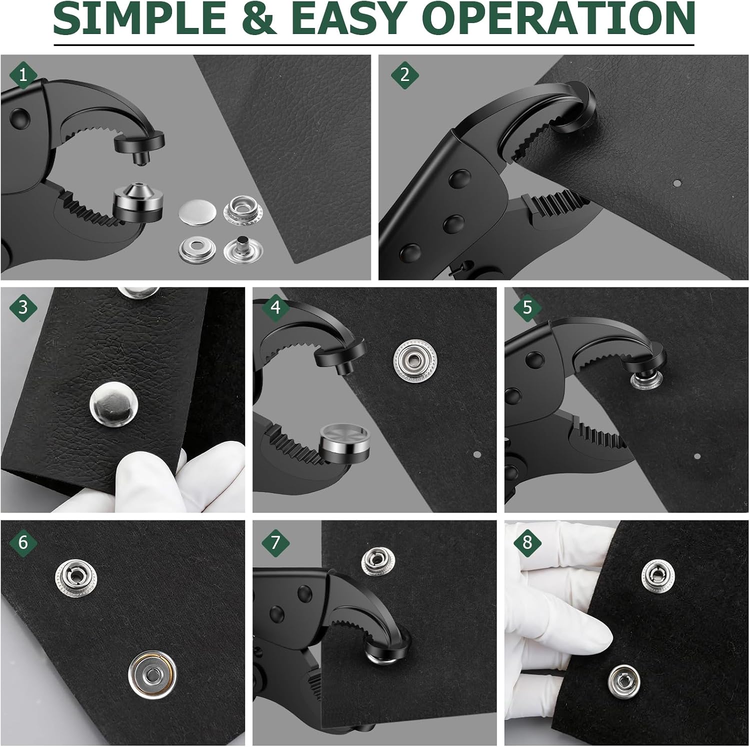 Heavy Duty Adjustable Vice Grip Snap Fastener Setting Kit for Canvas Boat Cover Leather Tarps Fabric, 3 Dies & 30 Sets Replacing Stainless Steel Snaps for DIY Crafters,Upholsterers,Boat Repair Worker